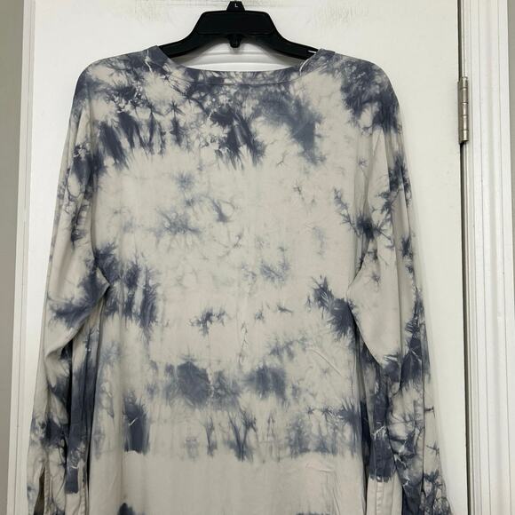 J Jill Pure Jill Blue White Tie Dye Print V Neck Longline Tunic Blouse Top XL - Picture 9 of 13